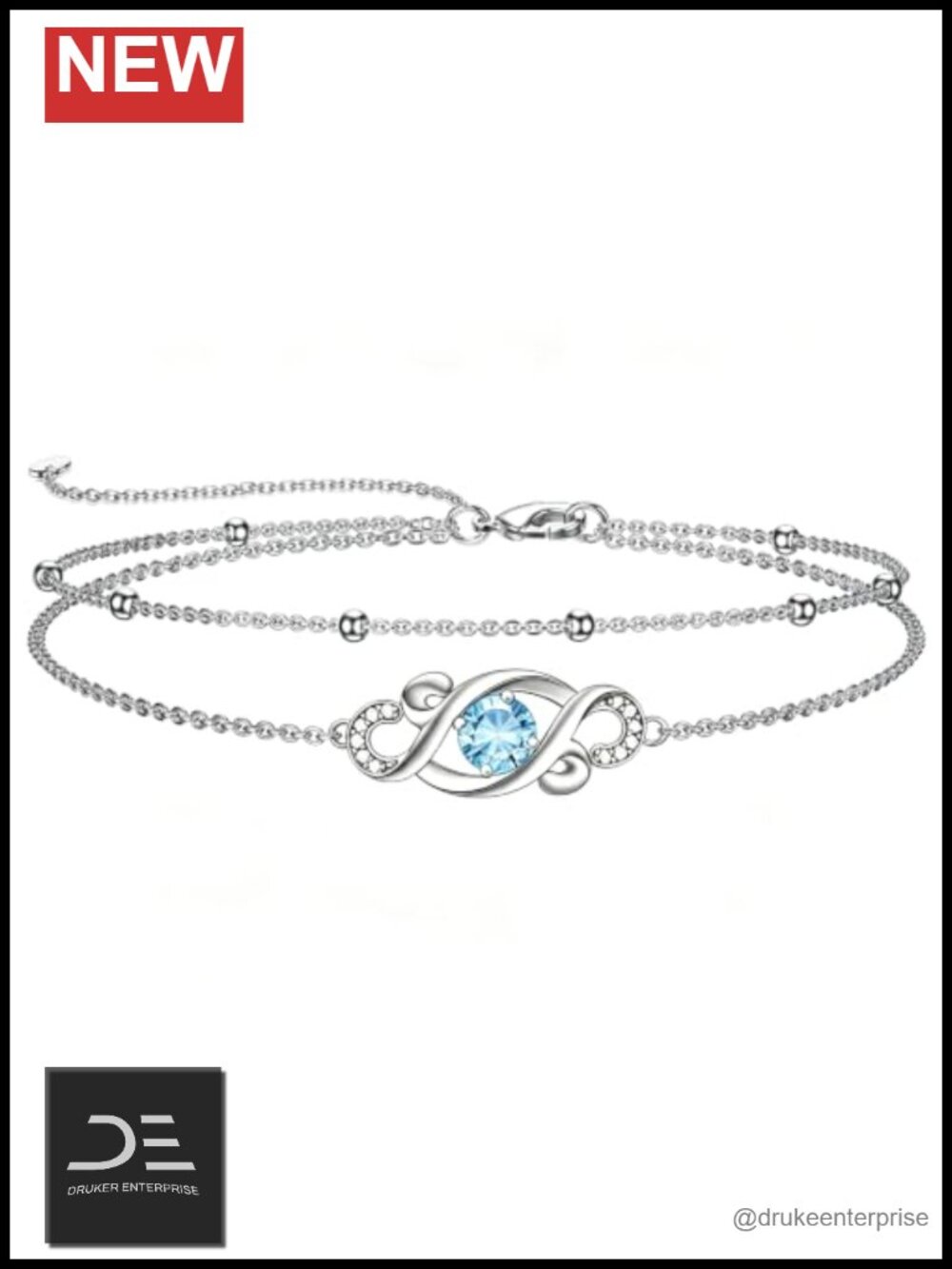 925 Sterling Silver Infinity Birthstone Bracelet Women Topaz Double Layered